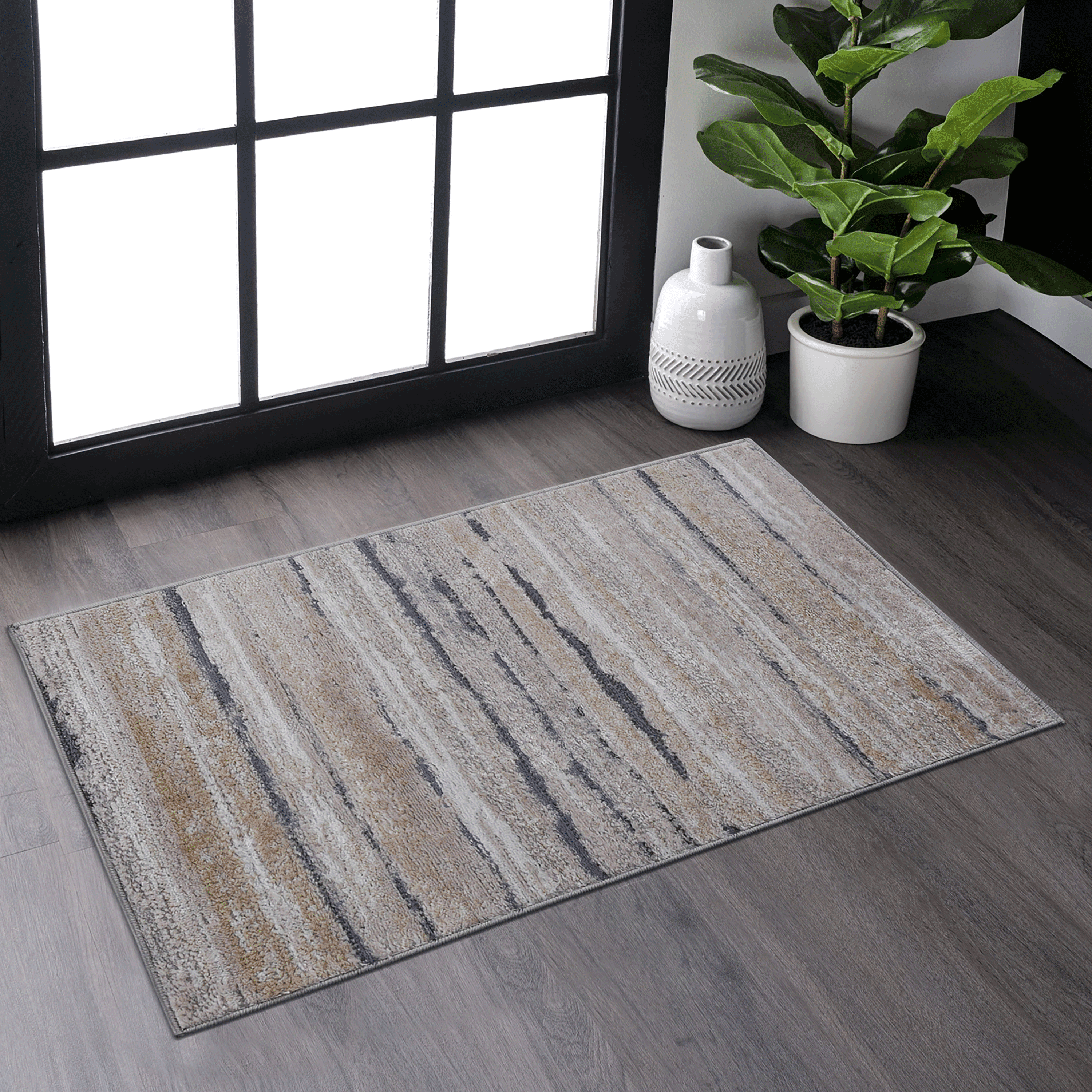 2' x 3' Ivory Blue Striped Area Rug Non-Shedding Stain Resistant Medium Pile Carpet for Living Room Bedroom Dining Room Home Office Entryway