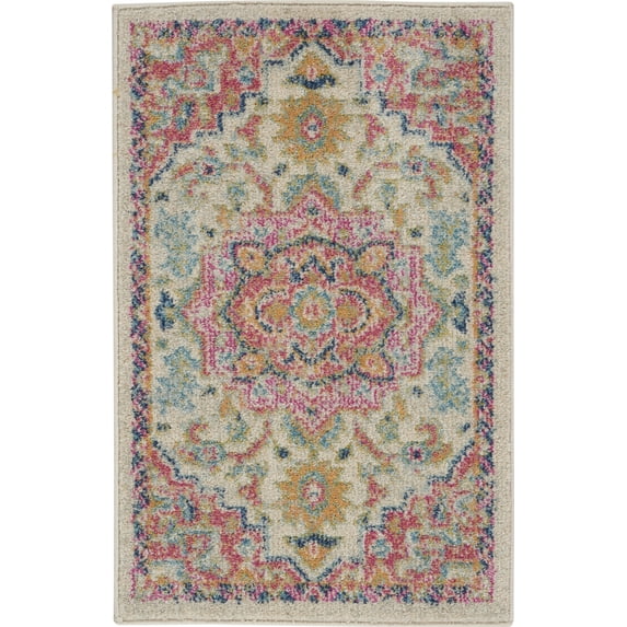 2’ x 3’ Ivory and Pink Medallion Scatter Rug