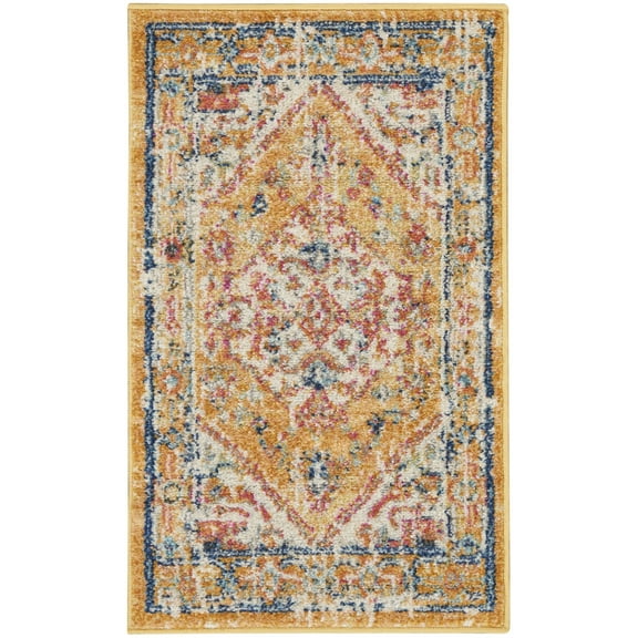 2’ x 3’ Ivory and Yellow Center Medallion Scatter Rug