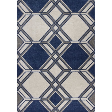 2' x 3' Ivory or Denim Geometric Hexagon UV Treated Accent Rug