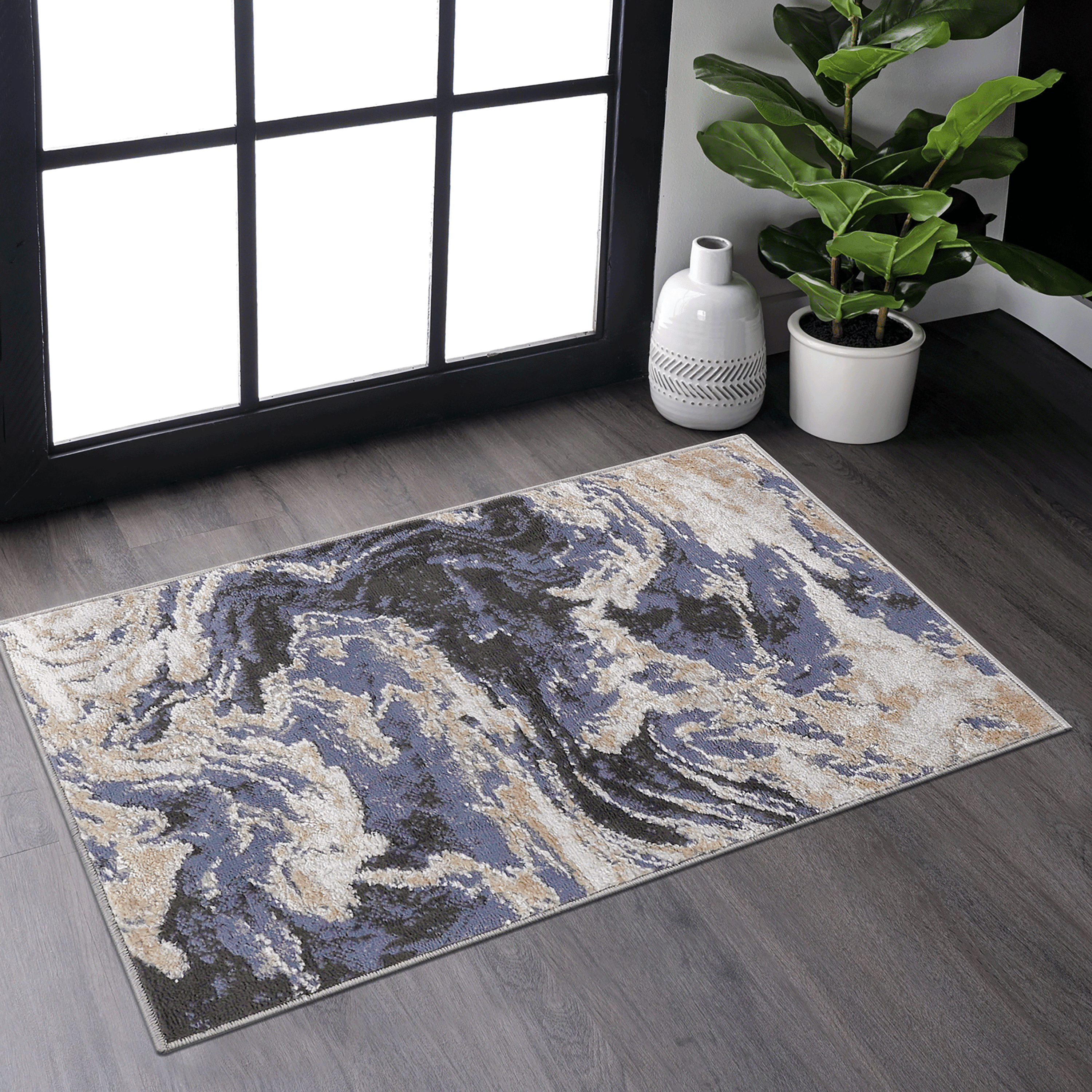 2' x 3' Light Blue Abstract Area Rug Non-Shedding Stain Resistant Medium Pile Carpet for Living Room Bedroom Dining Room Home Office Entryway