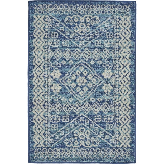 2’ x 3’ Navy Blue and Ivory Persian Motifs Scatter Rug