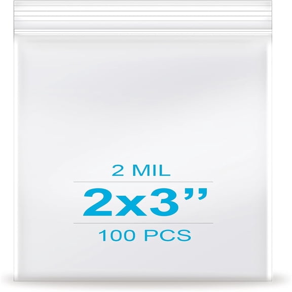 2''x 3'', (Pack of 100) Thick Clear Plastic Reclosable Zip Poly Bags with Resealable Lock Seal Zipper for Photo, Jewelry, Bakery, Treats, Travel, Storage, Packaging & Shipping