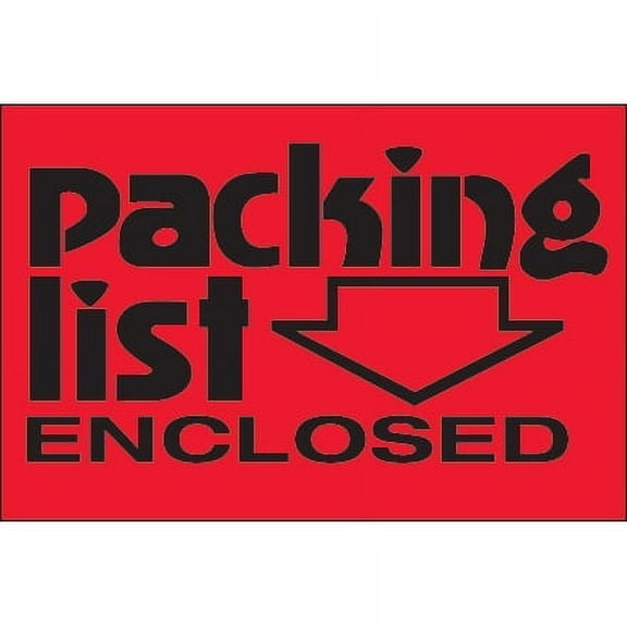 2 x 3" "Packing List Enclosed" Labels, Red 500/Roll