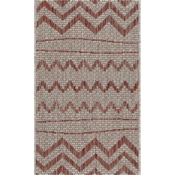 2’ x 3’ Red Zigzag Indoor Outdoor Scatter Rug