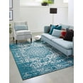 thumbnail image 1 of 2' x 3' Turquoise Blue and Ivory Traditional Rectangular Area Throw Rug, 1 of 9