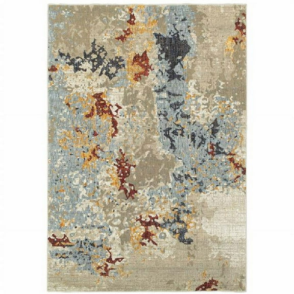 2 x 3 ft. Beige & Blue Abstract Power Loom Stain Resistant Rectangle Area Rug - Blue and Beige - 2 x 3 ft.