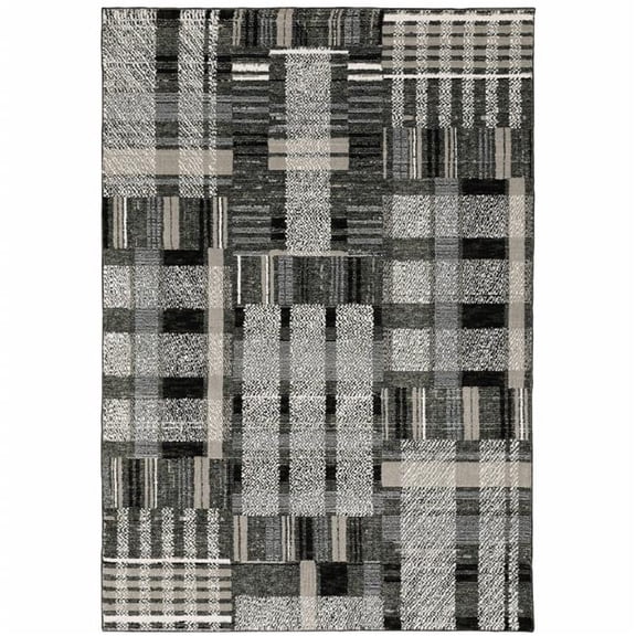 2 x 3 ft. Black Gray & Ivory Geometric Power Loom Stain Resistant Rectangle Area Rug