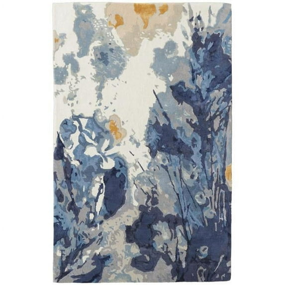 2 x 3 ft. Blue Wool Floral Tufted Handmade Area Rug