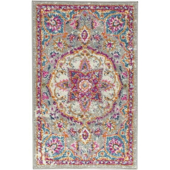 2 x 3 ft. Gray & Pink Medallion Scatter Area Rug - Gray Pink - 2' x 3'