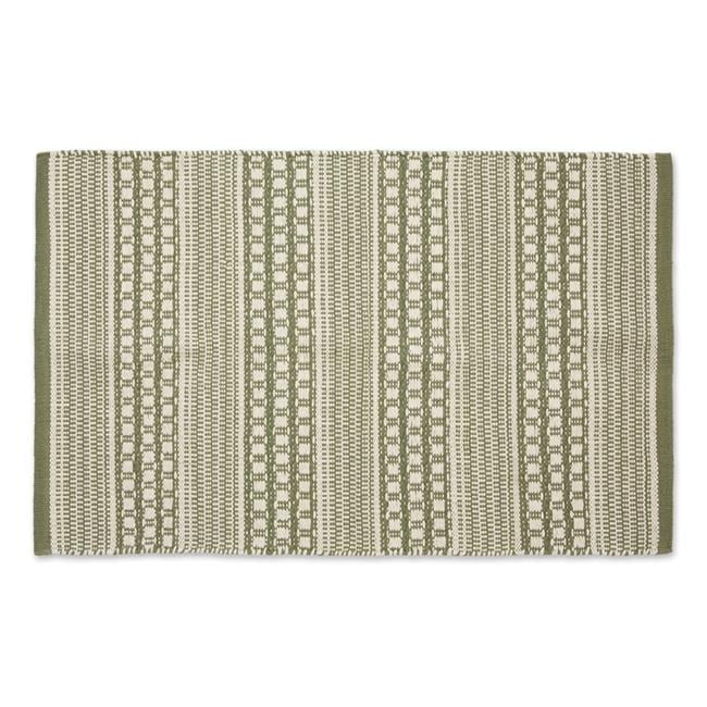 Artichoke Green Striped Handloomed Cotton Rug 36"x24"