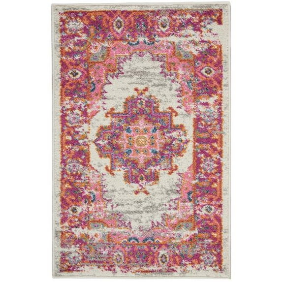 2 x 3 ft. Ivory & Fuchsia Distressed Scatter Area Rug