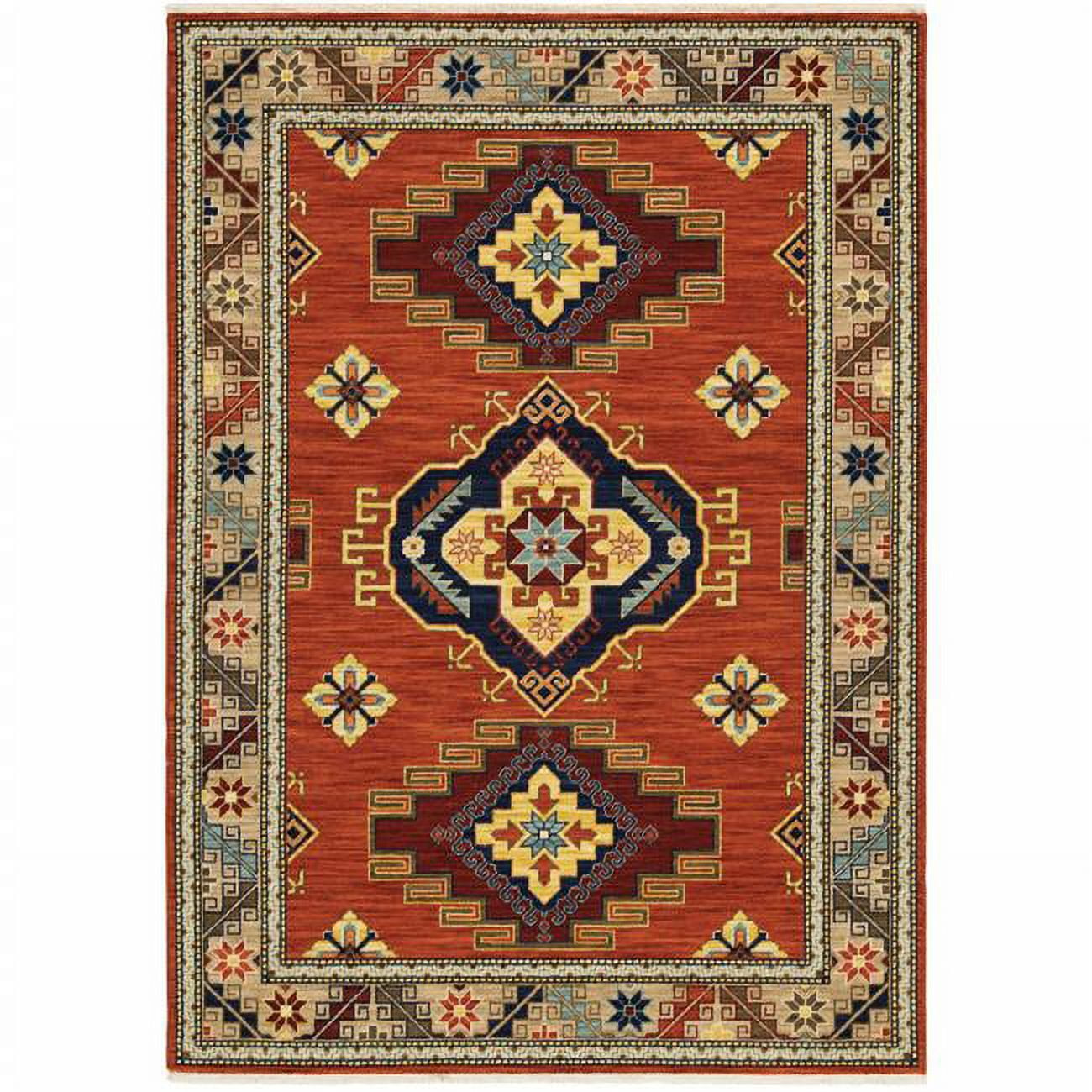 Red and Gold Oriental Wool Area Rug with Fringe, 2x3 ft