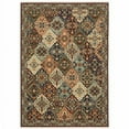 thumbnail image 1 of 2 x 3 ft. Red Rust Navy Light Blue Brown Orange Ivory & Gold Oriental Power Loom Stain Resistant Rectangle Area Rug with Fringe, 1 of 1