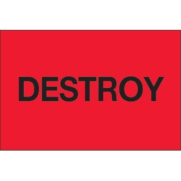 2 x 3 in. - Destroy Fluorescent Red Labels - Roll of 500