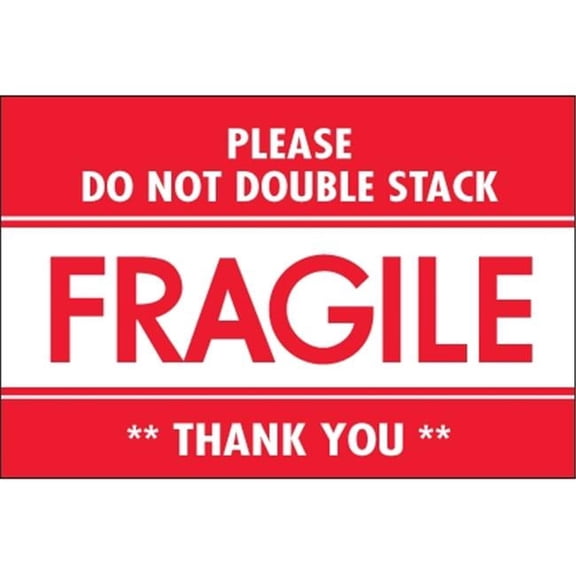 2 x 3 in. - Fragile - Do Not Double Stack Labels, Red & White - Roll of 500