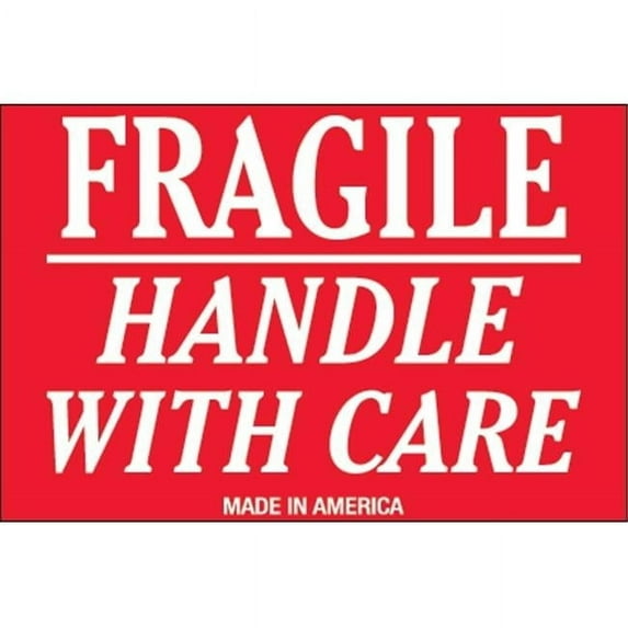 2 x 3 in. - Fragile - Handle with Care Labels - Red & White - Roll of 500