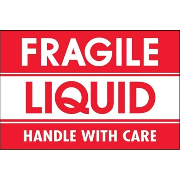2 x 3 in. - Fragile - Liquid - Handle with Care Labels, Red & White - Roll of 500