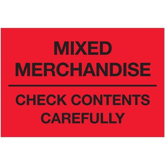2 x 3 in. Mixed Merchandise Check Contents Carefully Labels, Fluorescent Red