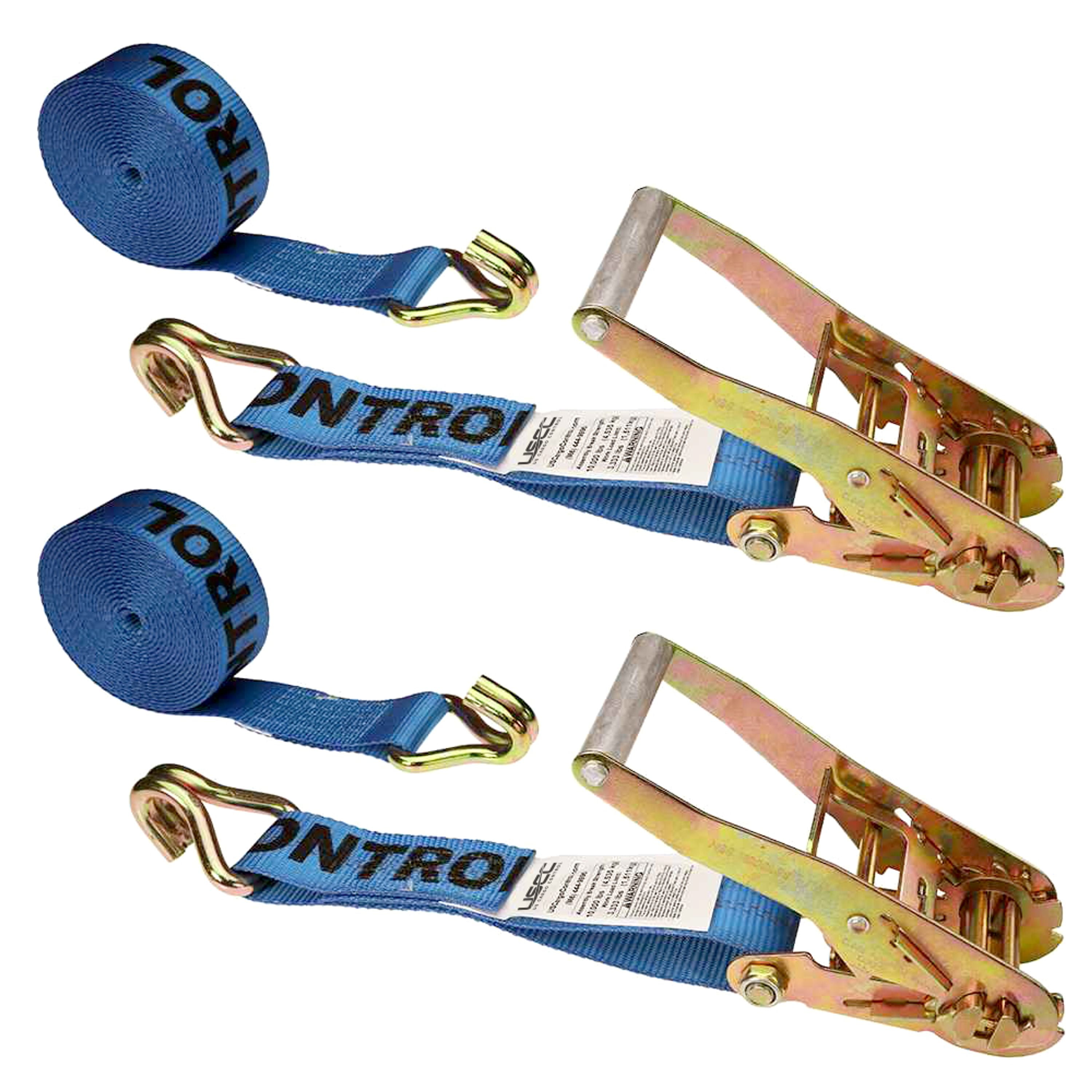 2" x 30' Blue Ratchet Strap w/ Double J Hook - 2 Pack