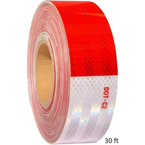 2" x 30ft Reflective Safety Tape DOT-C2 Waterproof Red & White Adhesive Eye-catching Tape for trailers, outdoor, cars, trucks
