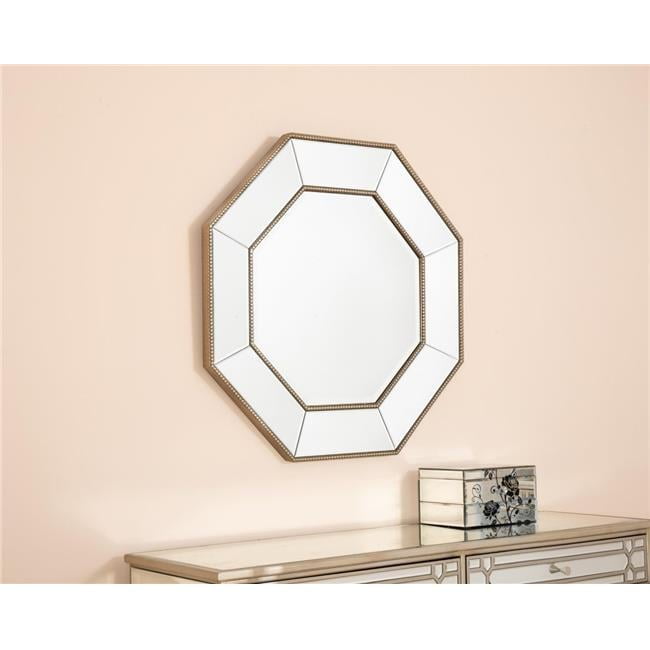 Antique Silver Hexagonal Wood & Glass Wall Mirror, 36"