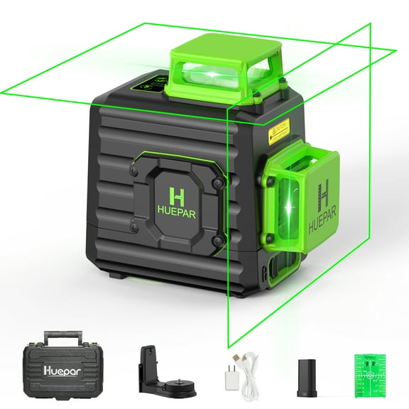 2 x 360 Degree Self-leveling Laser Level, 200Ft Green Beam Cross Line Laser Levels Tool with Li-ion Battery, Type-C Charging Port and 360° Magnetic Pivoting Base