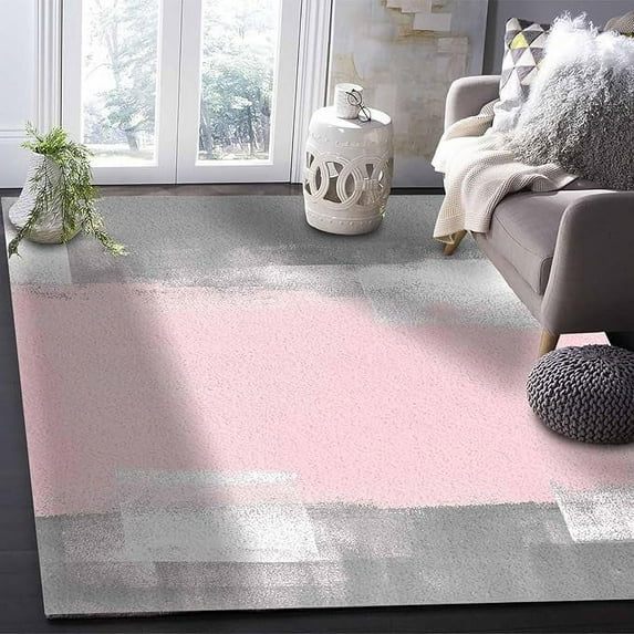 2 x 3ft Contemporary Area Runner Rug Carpet,Outdoor Indoor Kitchen Living Room Bedroom Laundry Room Washable Bath Rug,Doormat Floor Door Mat,Pink Grey Abstract Minimalist Painting Art