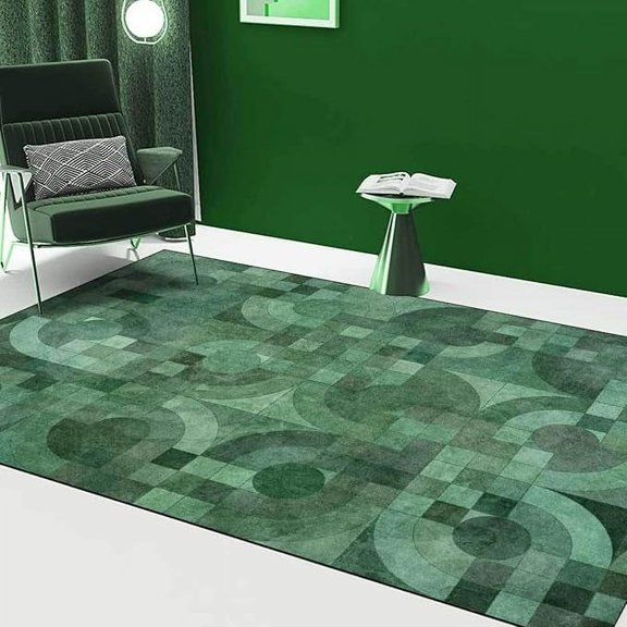 2 x 3ft Green Geometric Area Rug, Modern Abstract Indoor Rug Simple Printing Texture Non-Slip Carpet For Living Room Home Decoration
