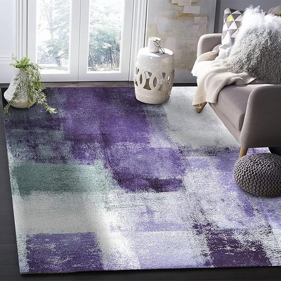 2 x 3ft Indoor Area Rug, Purple Oil Painting Non Slip Carpet Pad Bathroom Mat, Gray White Art Abstract Geometric Kitchen Runner Area Rug For Bedroom/Living Room/Kids Room