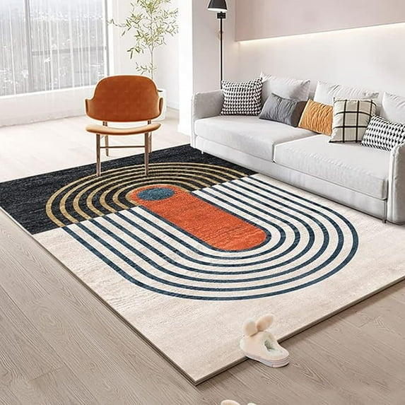 2 x 3ft Navy Gold Orange Rug, Decorative Rug, Echo Circle Pattern Area Rug For Indoor Living Room Bedroom Study Dining Room Corridor And Outdoor Terrace