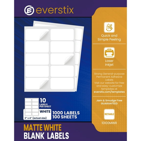 2" x 4", 100 Sheets, 1000 Blank Shipping Labels, Printable White Sticker, Shipping Labels for Laser & Inkjet Printers, Letter Size
