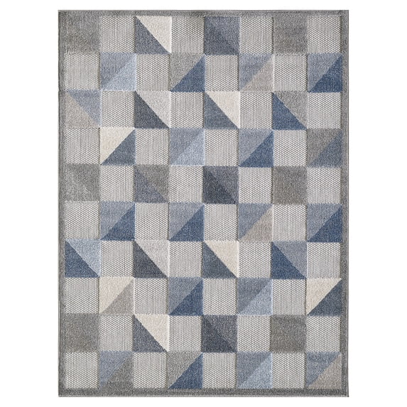 2’ x 4’ Blue Gray Triangle Indoor Outdoor Area Rug