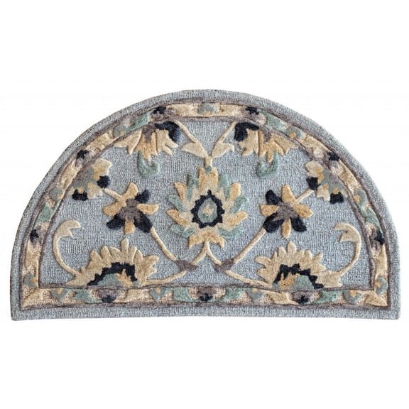2â€™ x 4â€™ Blue and Beige Floral Hearth Rug