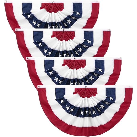 2 x 4 Ft American Fan Bunting for Outside American Pleated Fan Flag American Flag Bunting Patriotic Decorations Bunting Flags for Outdoor Yard Party,Memorial Day Decorations Flags- 4 Pack