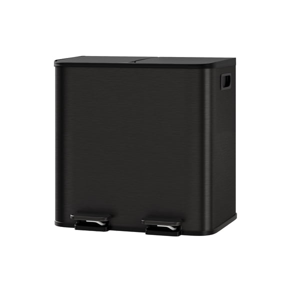2 x 4 Gal Stainless Steel Dual Trash Can and Recycle Bin Combo – Step-On Double Kitchen Garbage Can with Lid, Liner Rim & PP Inner Buckets-Black