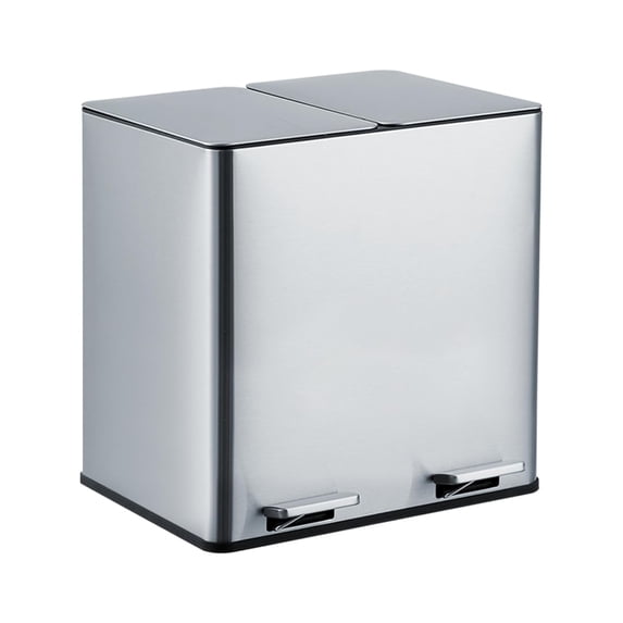 2 x 4 Gallon Dual Compartment Trash Can for Kitchen - Stainless Steel Step Garbage Bin