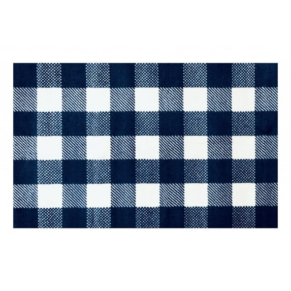 2' x 4' Navy and White Buffalo Plaid Washable Floor Mat