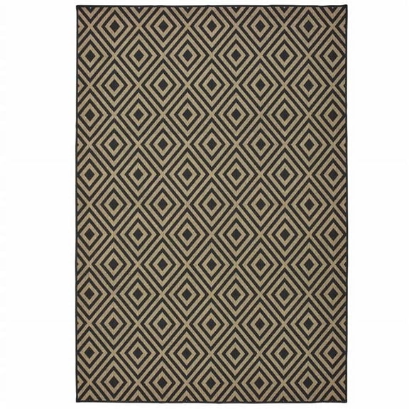 2 x 4 ft. Black Geometric Stain Resistant Indoor & Outdoor Rectangle Area Rug - Black and Tan - 2 x 4 ft.