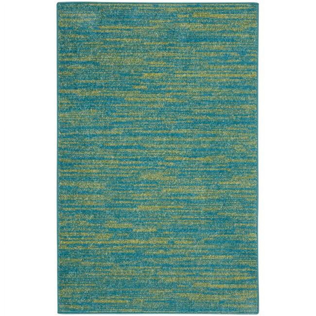 Blue and Green Striped Polypropylene Indoor/Outdoor Runner Rug