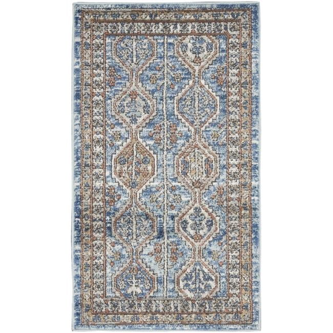 Sw Rug Blue 2 x 4 ft. Blue Southwestern Power Loom Non Skid Rectangle Area Rug ...
