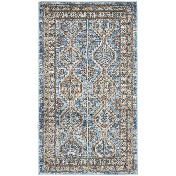 2 x 4 ft. Blue Southwestern Power Loom Non Skid Rectangle Area Rug - Blue - 2 x 4 ft.