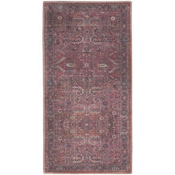 2 x 4 ft. Brick Oriental Power Loom Distressed Washable Rectangle Area Rug - Pink and Blue