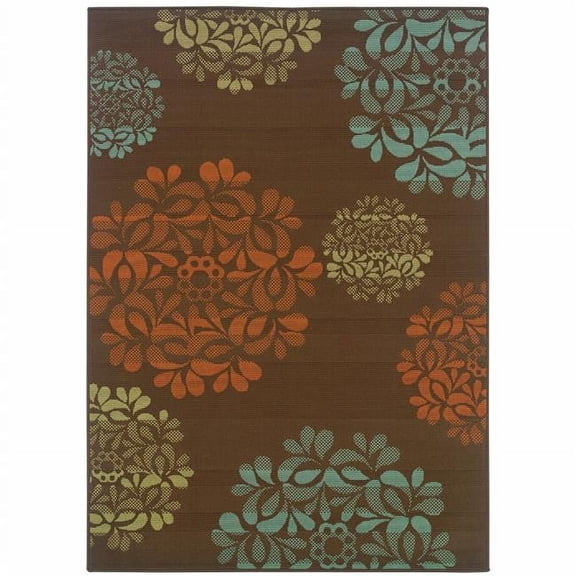 2 x 4 ft. Brown Floral Stain Resistant Indoor & Outdoor Rectangle Area Rug - Brown - 2 x 4 ft.