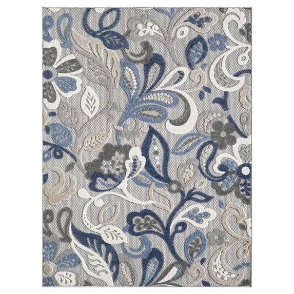 2 x 4 ft. Jacobean Floral Indoor or Outdoor Area Rug - Grey & Blue
