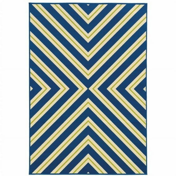 2 x 4 ft. Navy Geometric Stain Resistant Indoor & Outdoor Rectangle Area Rug - Blue and Ivory - 0.16in. H x 21.65in. W x 45.28in. D