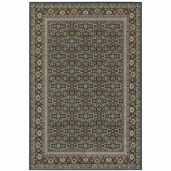 2 x 4 ft. Oriental Power Loom Stain Resistant Machine Made Rectangle Area Rug, Navy Blue