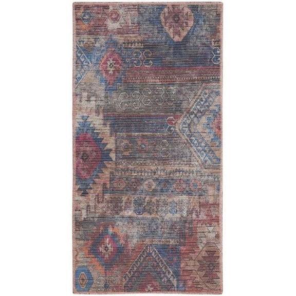2 x 4 ft. Red & Blue Southwestern Power Loom Distressed Washable Rectangle Area Rug