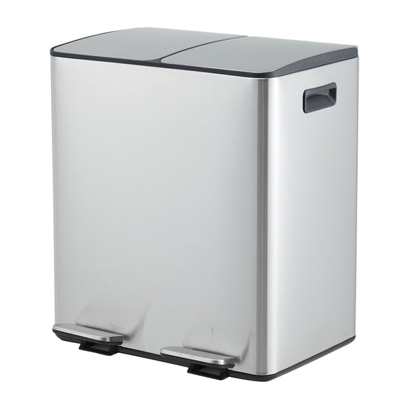 2 x 5.3 Gallon Dual Compartment Stainless Steel Trash Can, Hands-Free Recycling Bin with Soft Close Lid, Foldable Step Pedal and Removable Inner Buckets for Kitchen Office - White