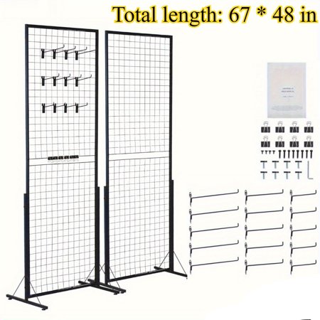 2' x 5.6' Grid Wall Panels Tower, 2-Pack Wire Display Racks with T-Base for Retail & Art Shows